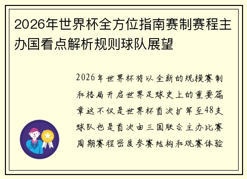 2026年世界杯全方位指南赛制赛程主办国看点解析规则球队展望 2026年世界杯全方位指南赛制赛程主办国看点解析规则球队展望